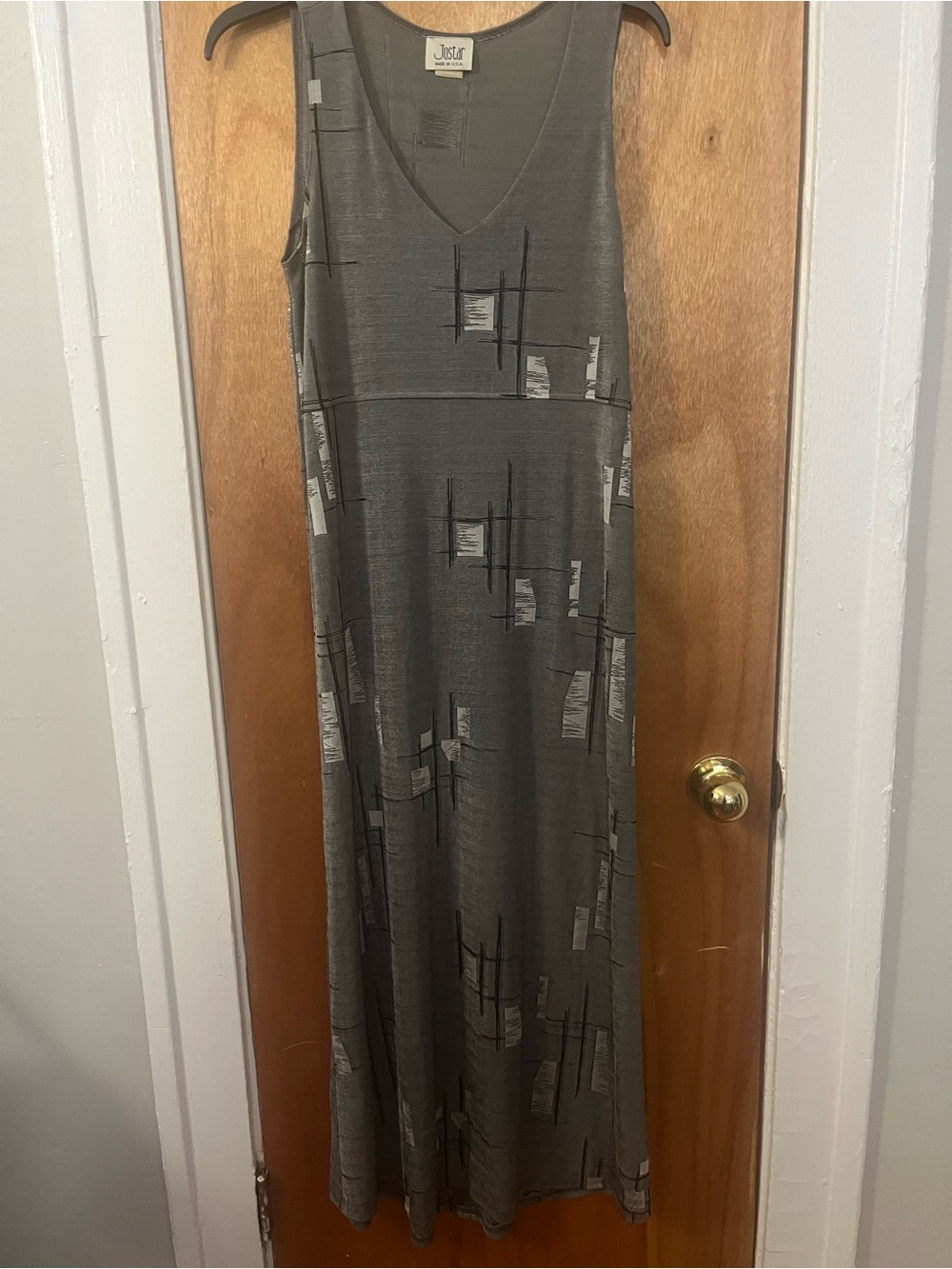 Just My Size Gray Abstract Print Sleeveless V-Neck Maxi Dress